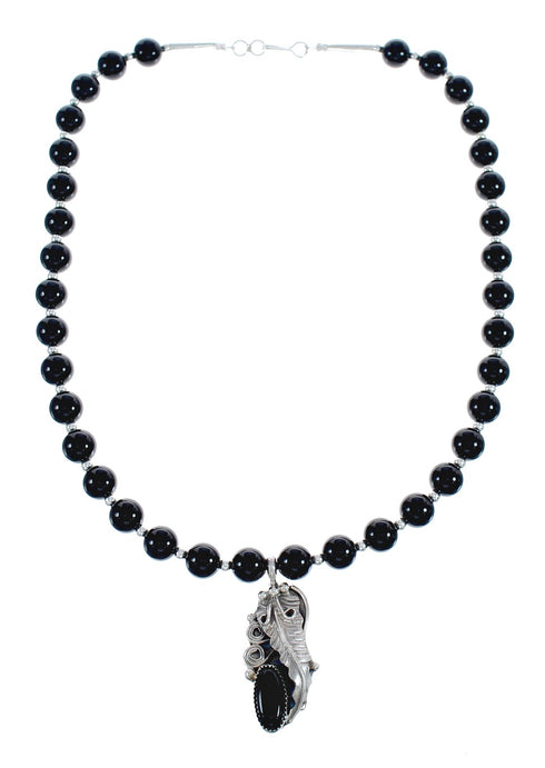 Native American Onyx And Sterling Silver Pendant Bead Necklace JX125435